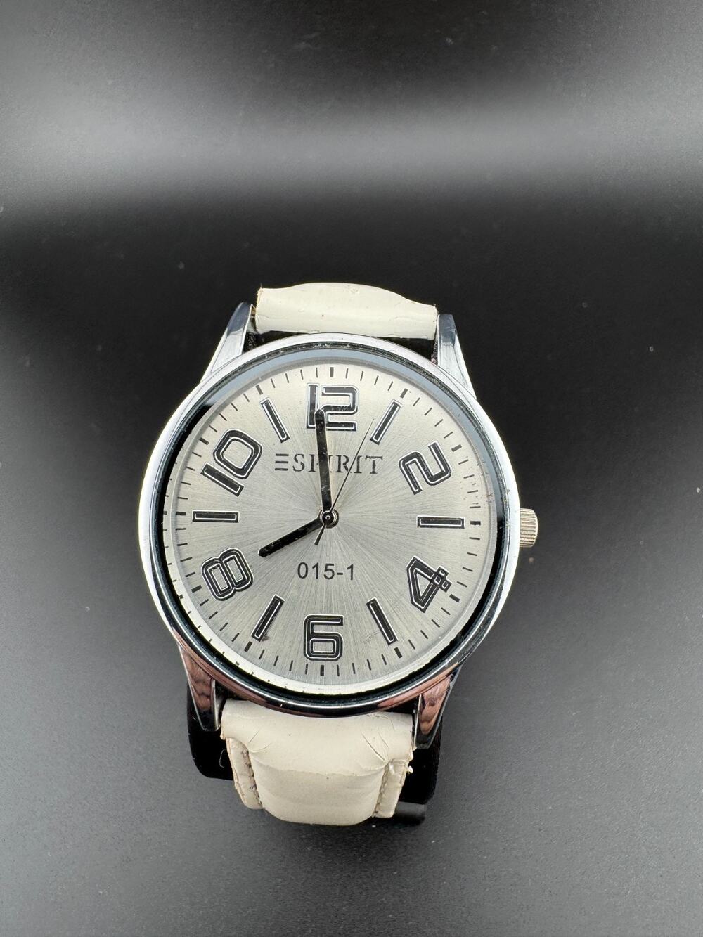 Esprit 015-1 Silver Watch, Bold Numerals, Leather Band